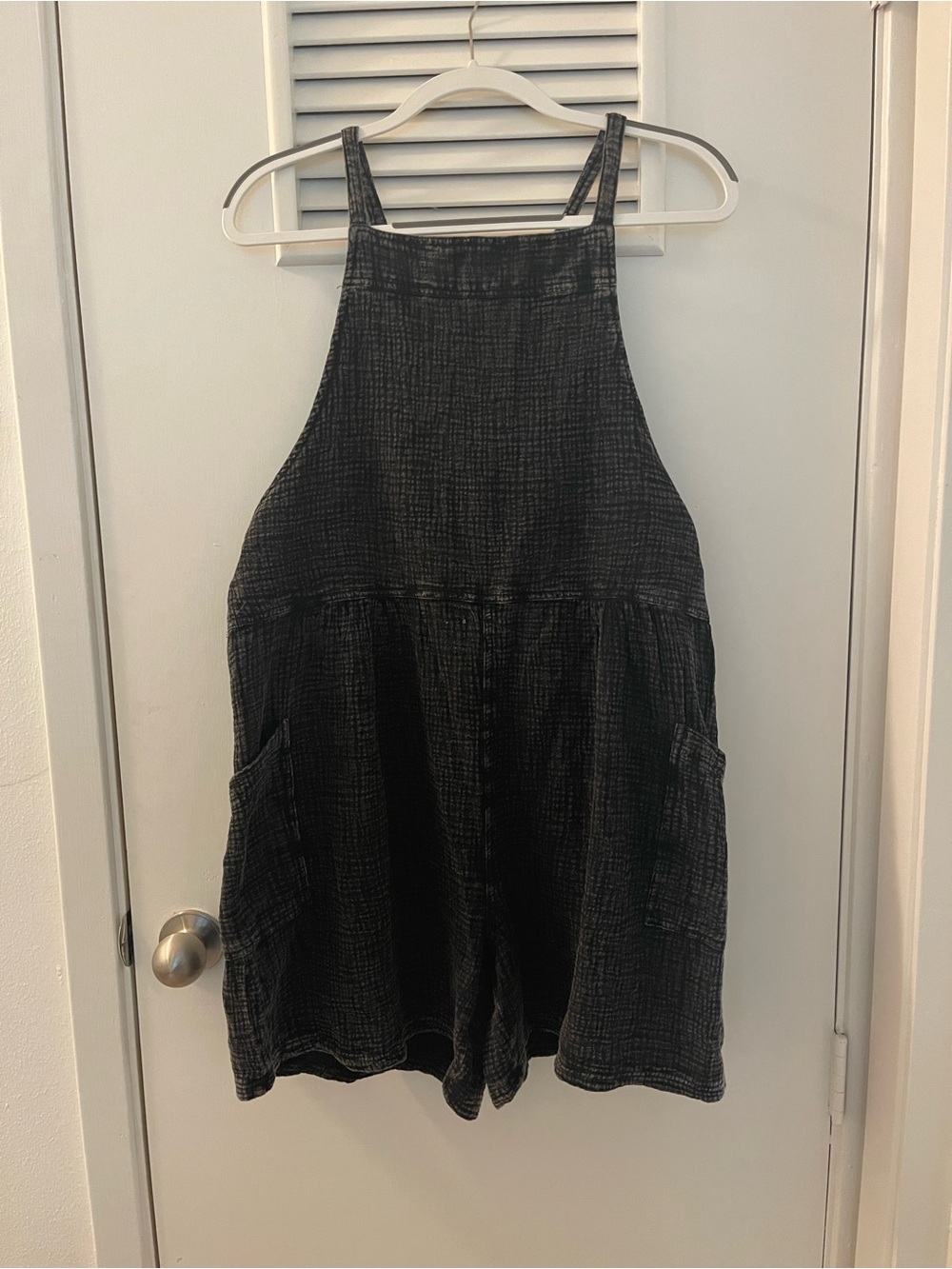 Easel Washed Black Textured Cotton Romper - Sleeveless Overalls Size Large